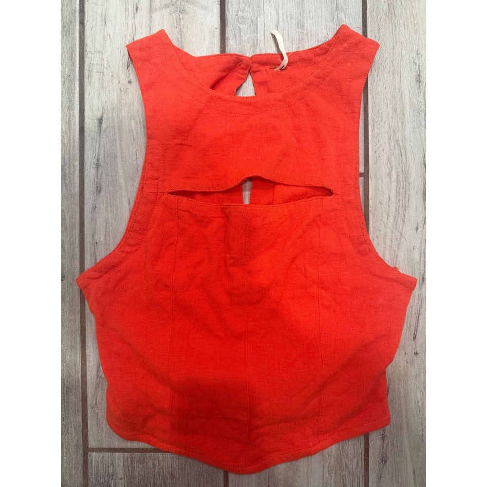 Free People Women Red Orange Cutout Smocked Back Crop Top XS